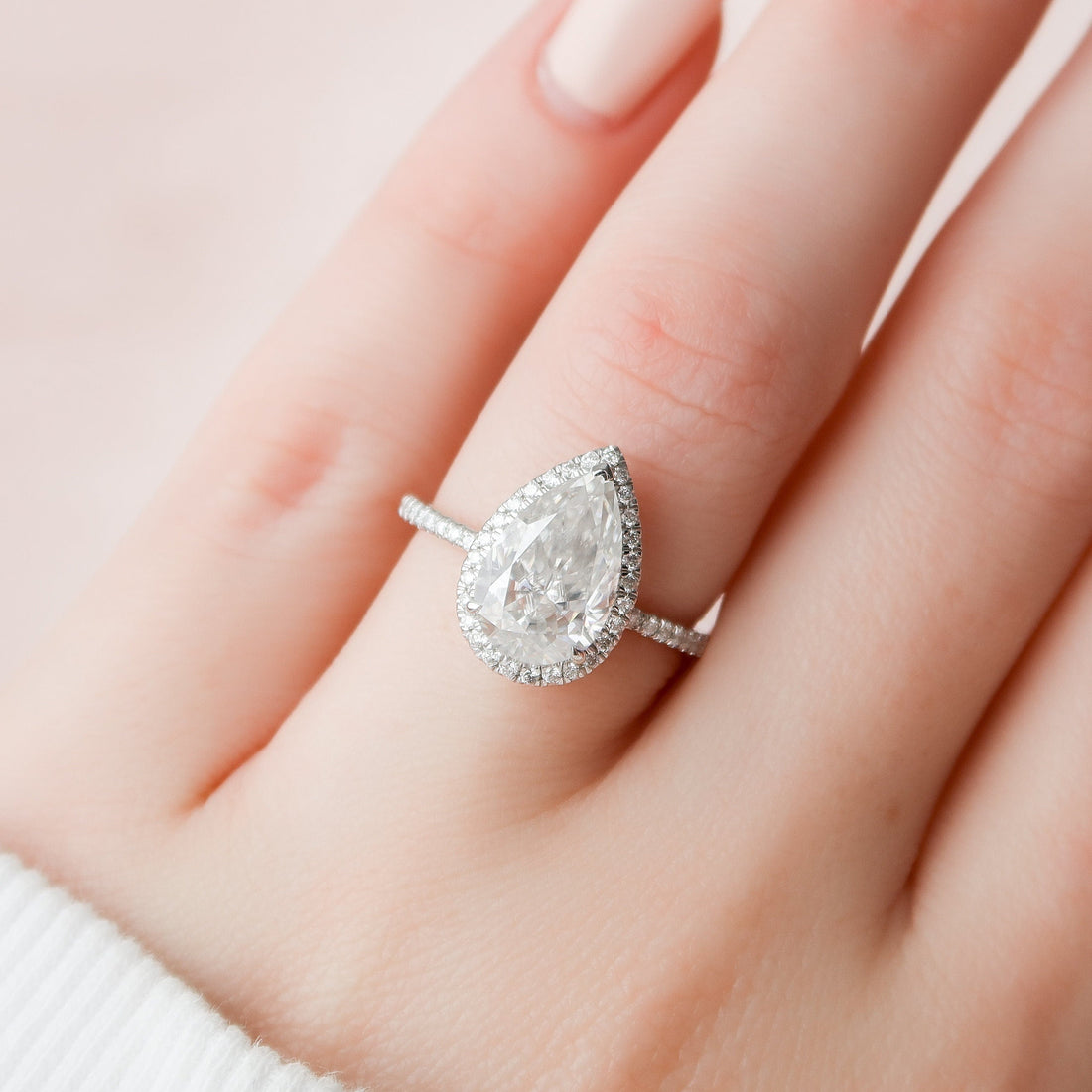 2.50CT Pear Moissanite Halo Pave Setting Diamond Engagement Ring