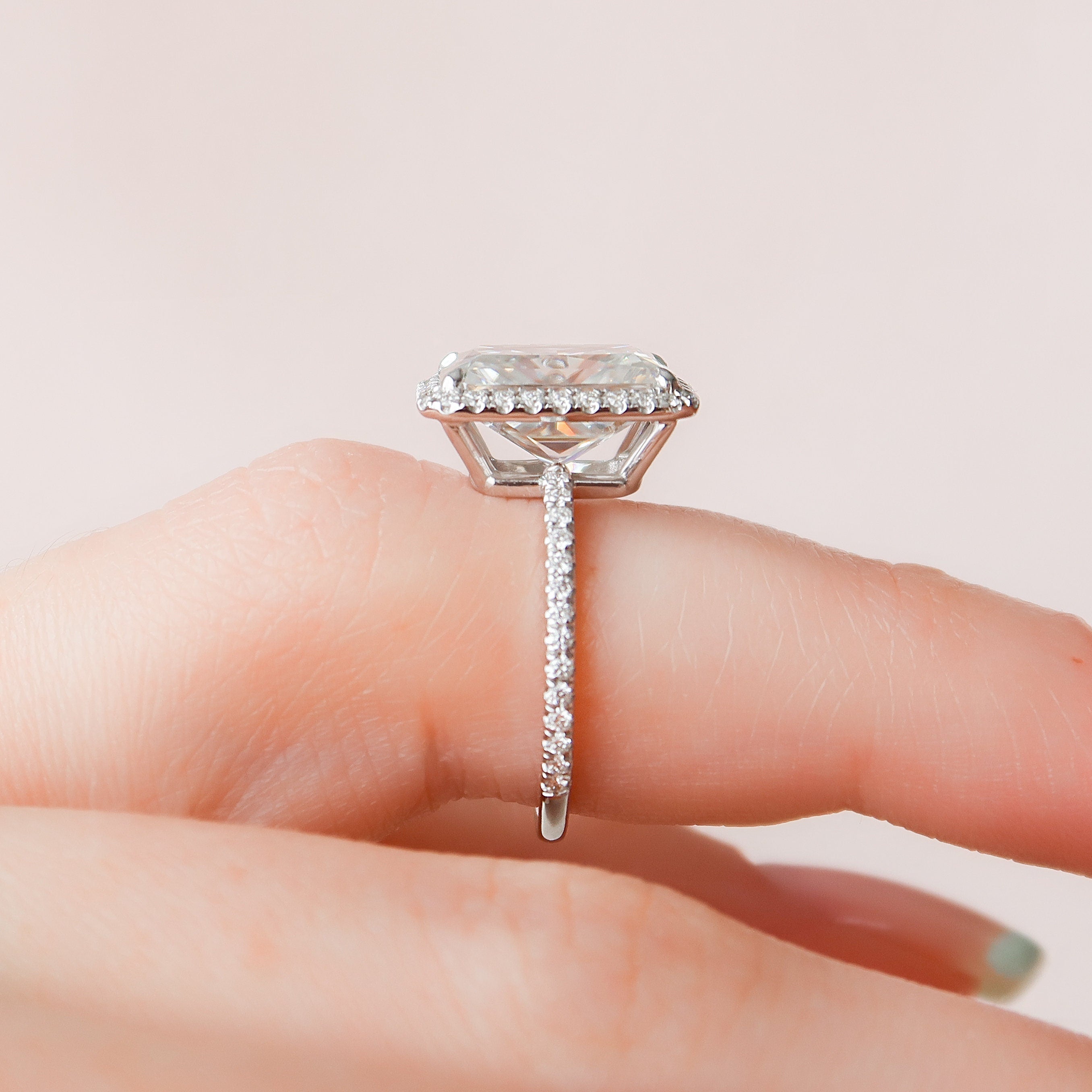 5.0CT Radiant Cut Halo Moissanite Engagement Ring