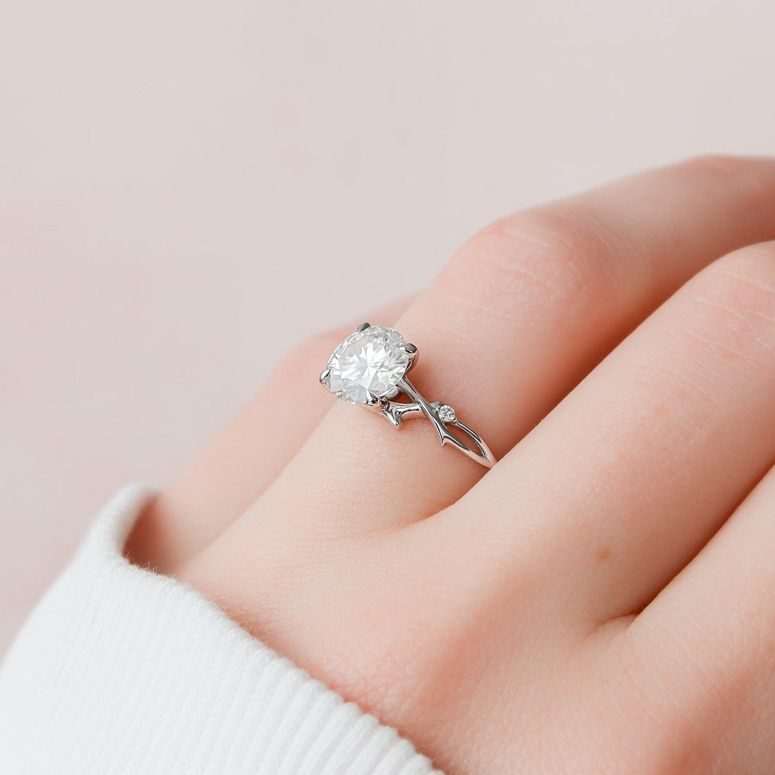 2.03 T Round Cut Moissanite Twig Nature Inspired Diamond Engagement Ring
