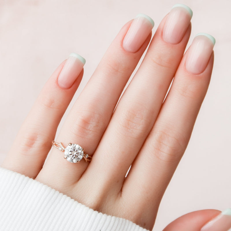 2.03 T Round Cut Moissanite Twig Nature Inspired Diamond Engagement Ring