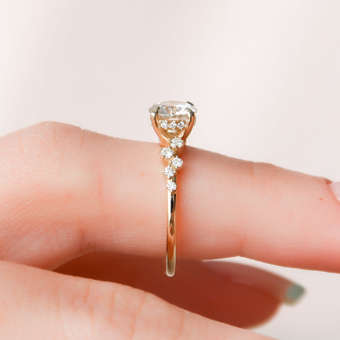 1.0CT Round Cut Moissanite Cluster Style Pave Diamond Engagement Ring