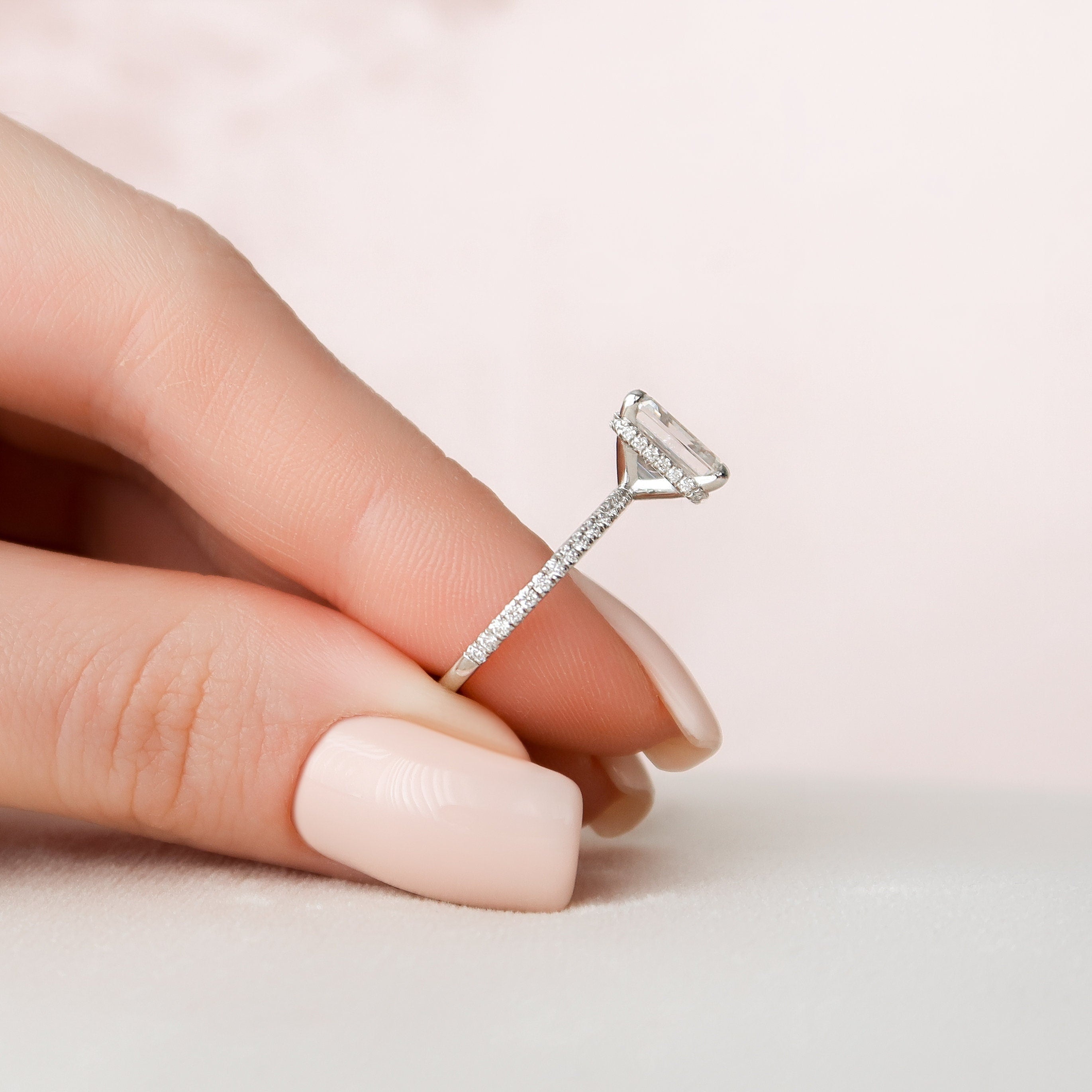 2.50CT Emerald Moissanite Hidden Halo Pave Setting Engagement Ring