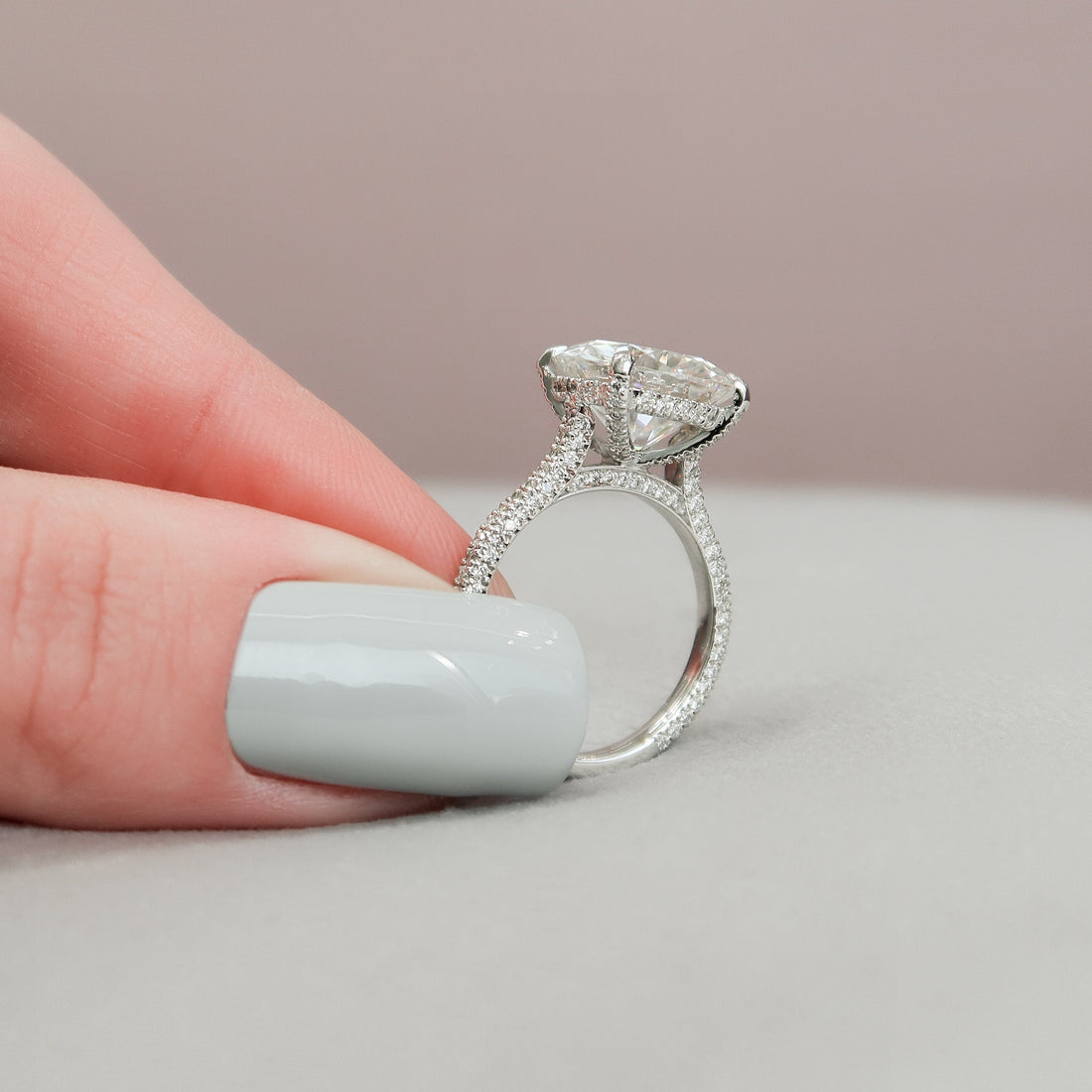 5.0CT Round Moissanite Hidden Halo Triple Pave Setting Engagement Ring