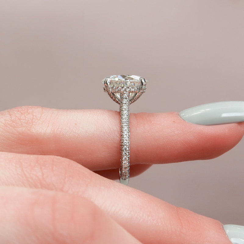 5.0CT Round Moissanite Hidden Halo Triple Pave Setting Engagement Ring