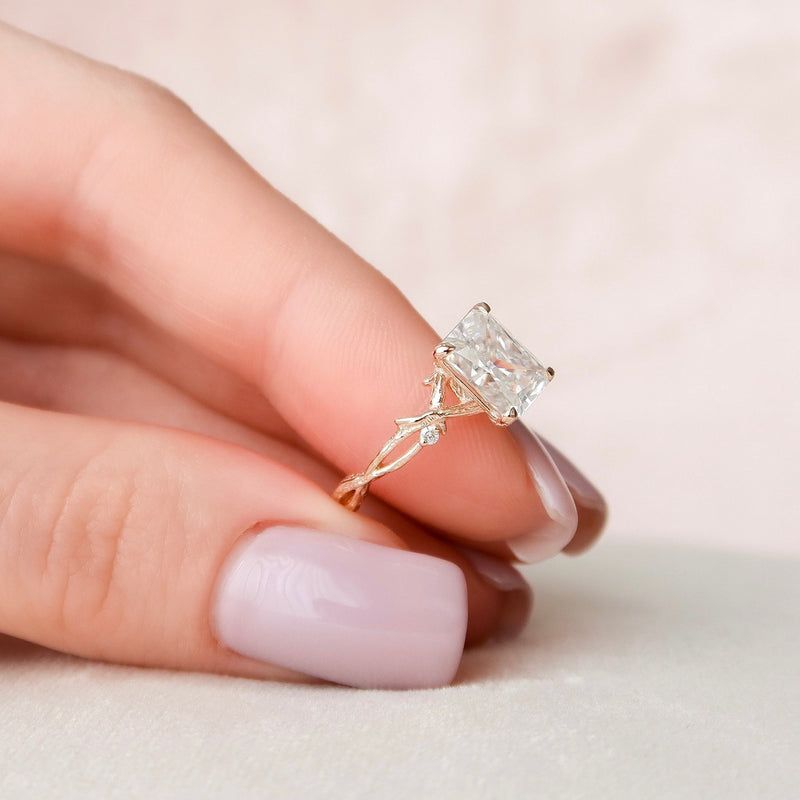 2.03 CT Radiant Cut Moissanite Twig Style Diamond Engagement  Ring