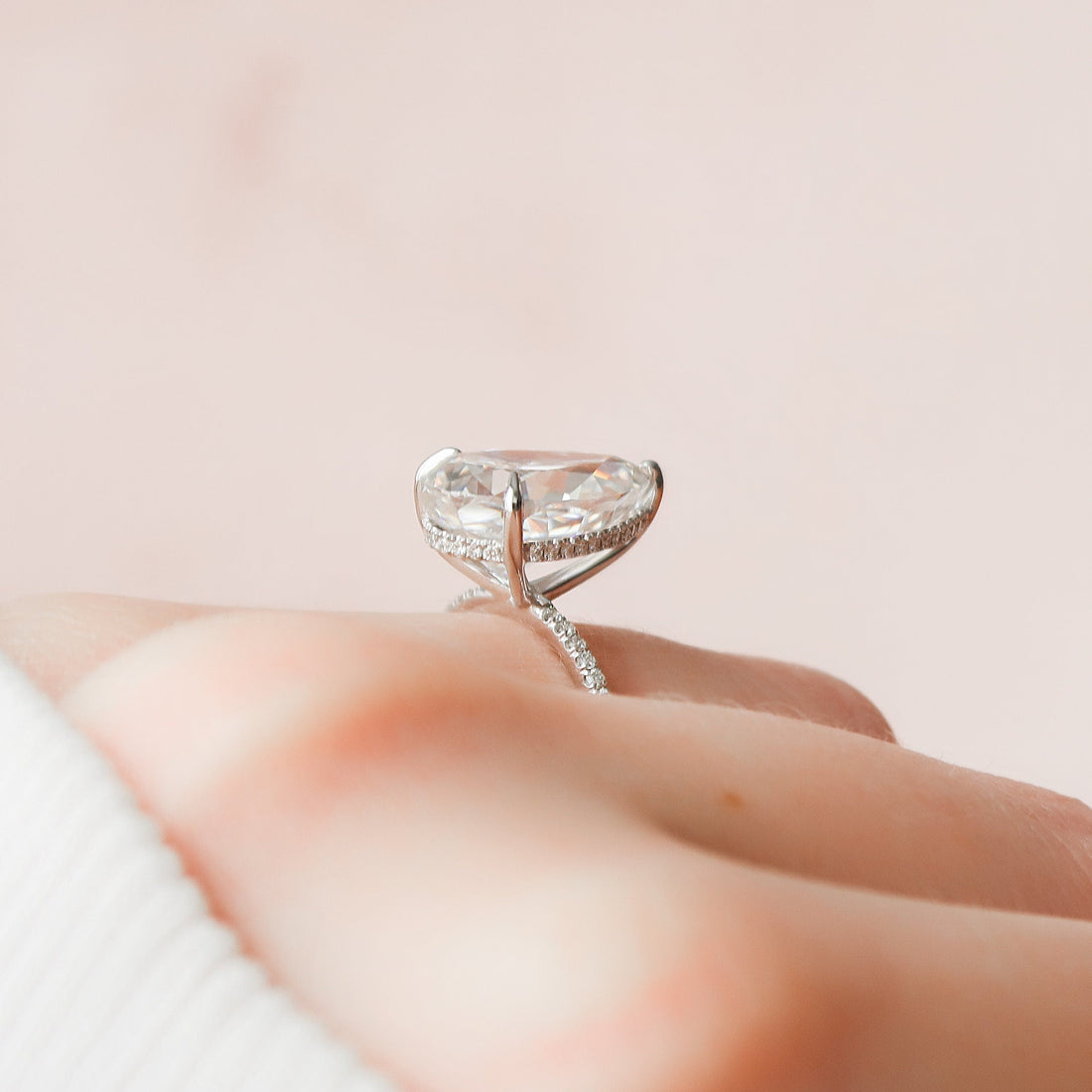4.50CT Pear Moissanite Hidden Halo Pave Setting Engagement Ring