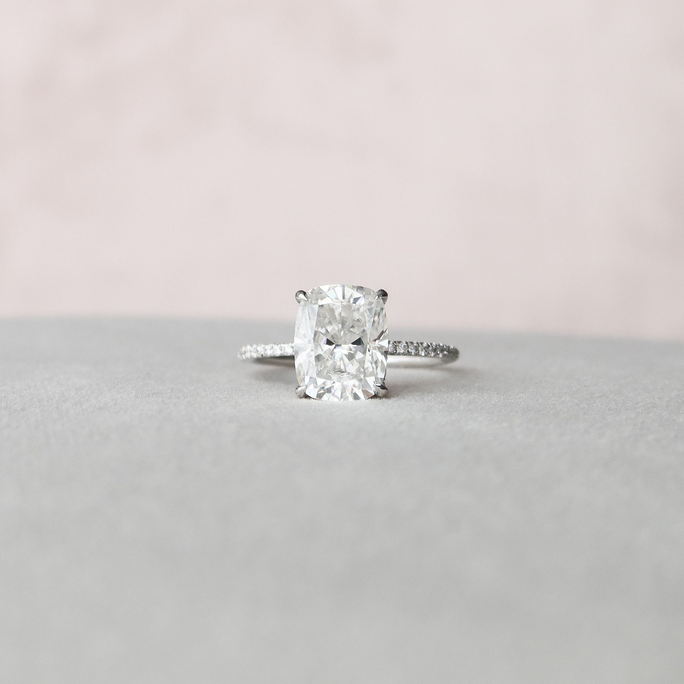 4.0CT Cushion Moissanite Hidden Halo Pave Setting Engagement Ring