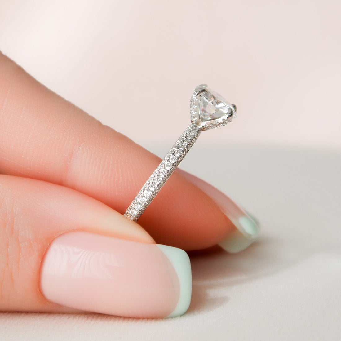 1.50CT Round Cut Moissanite Pave Setting Diamond Engagement Ring