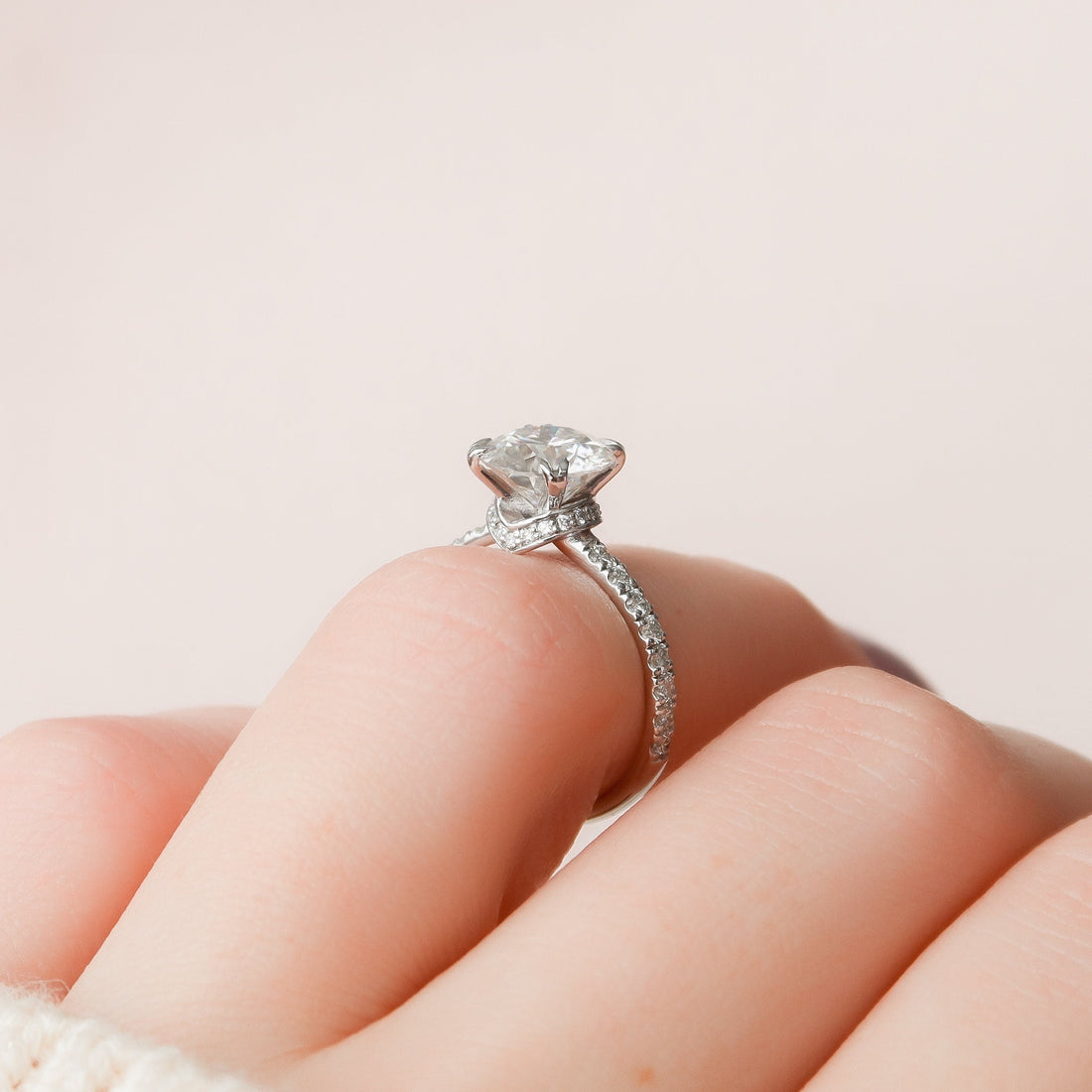 3.12 CT Round Moissanite Hidden Halo Pave Setting Diamond Engagement Ring