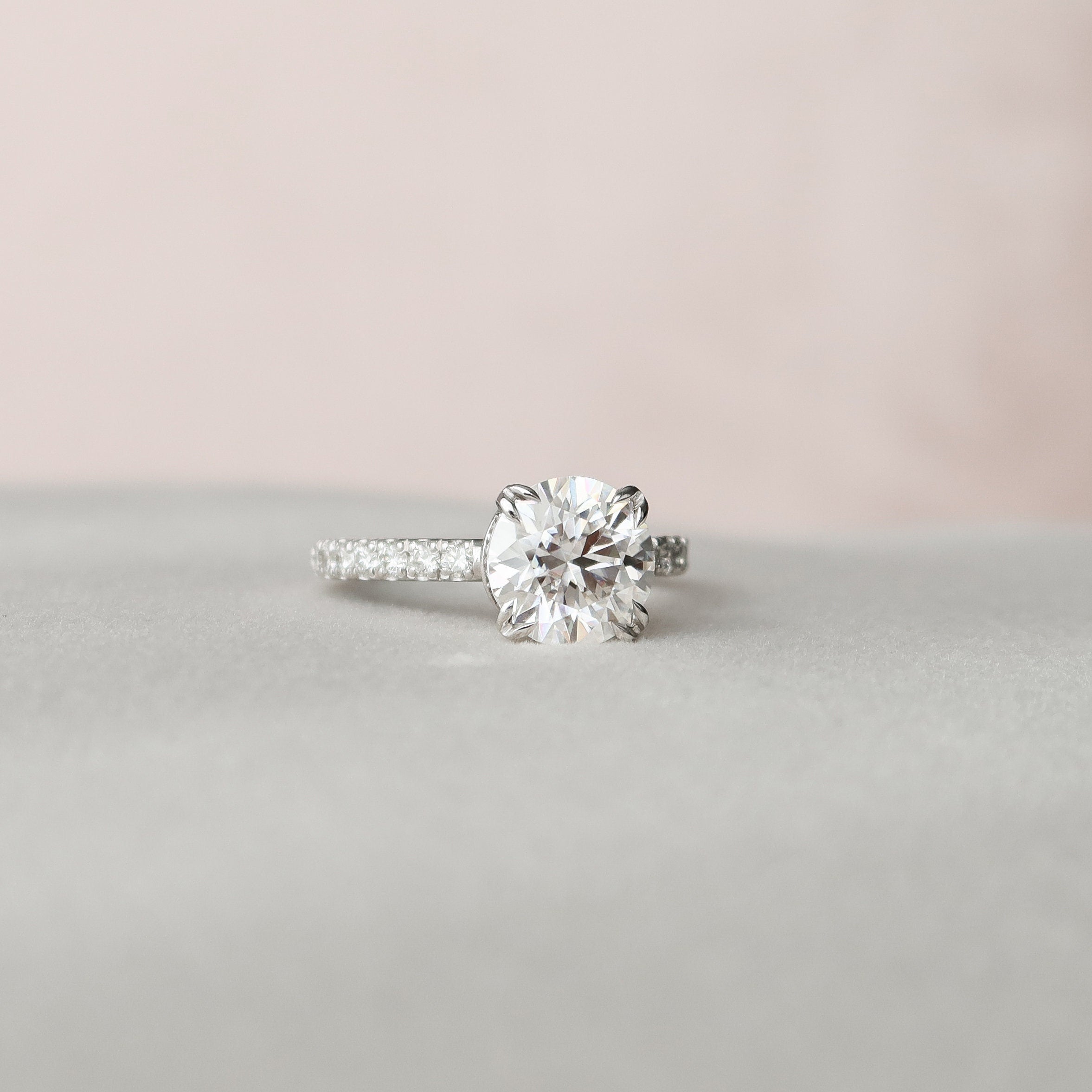 3.12 CT Round Moissanite Hidden Halo Pave Setting Diamond Engagement Ring