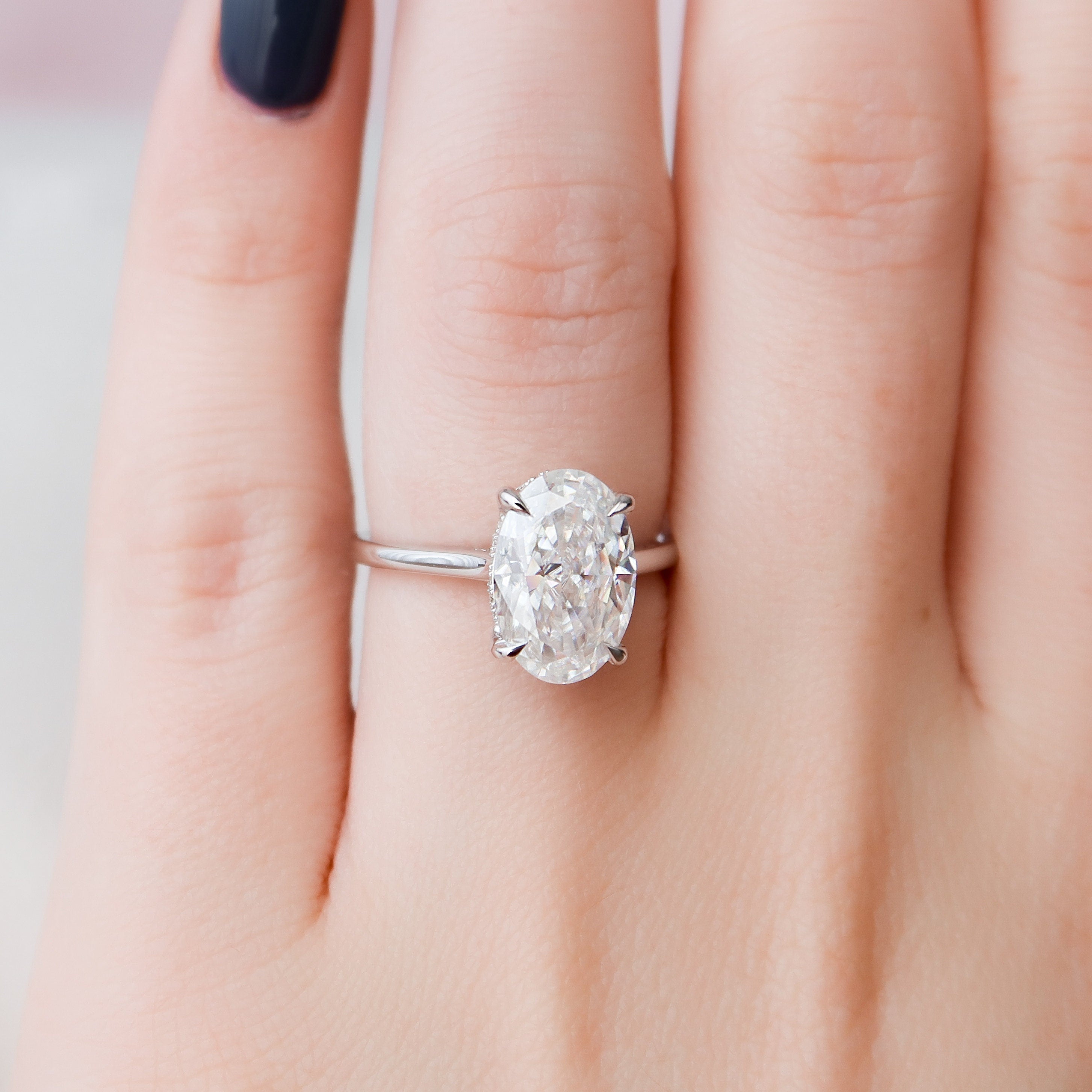 3.50CT Oval Cut Hidden Halo Moissanite Engagement Ring