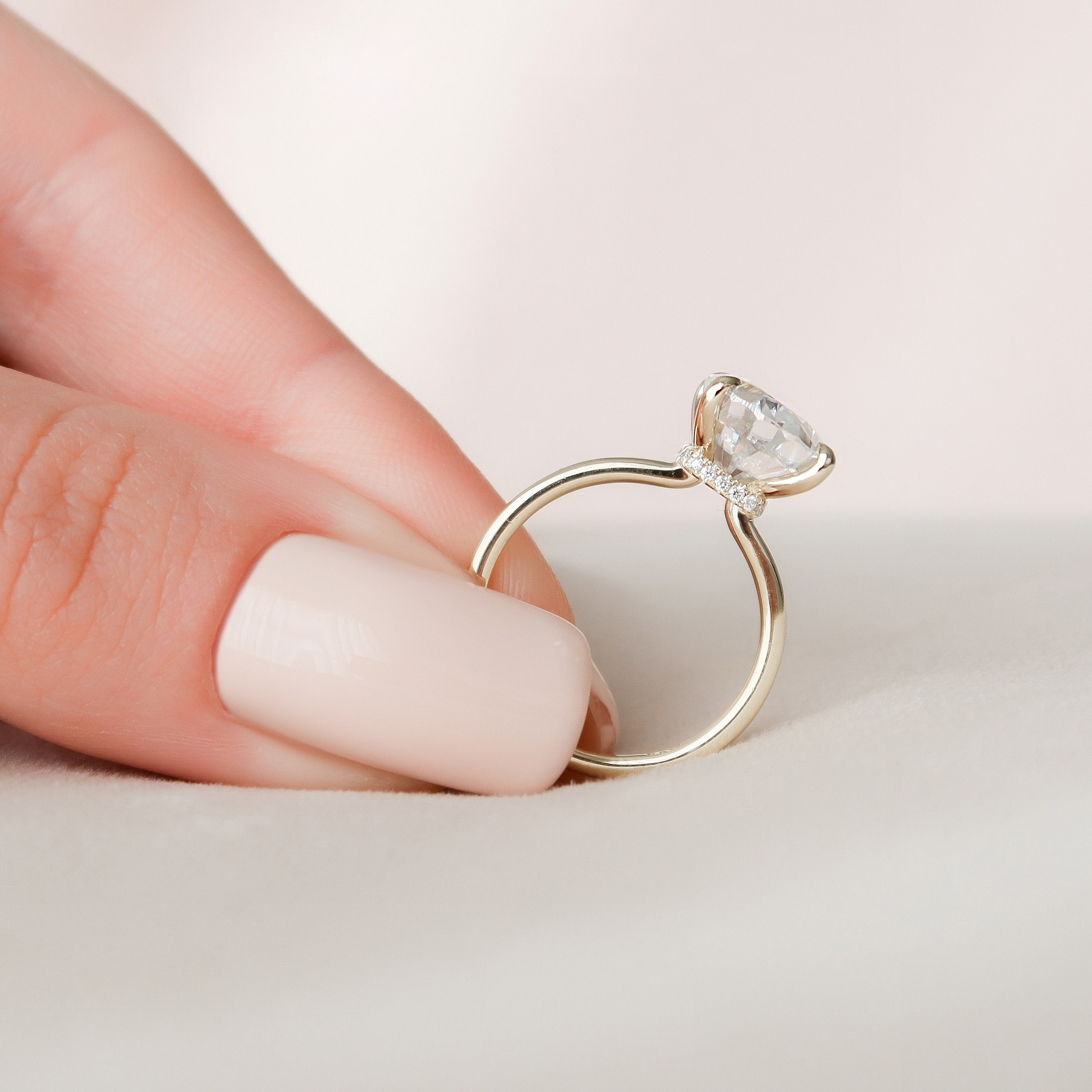 4.05 CT Oval Moissanite Solitaire Hidden Halo Setting Engagement Ring