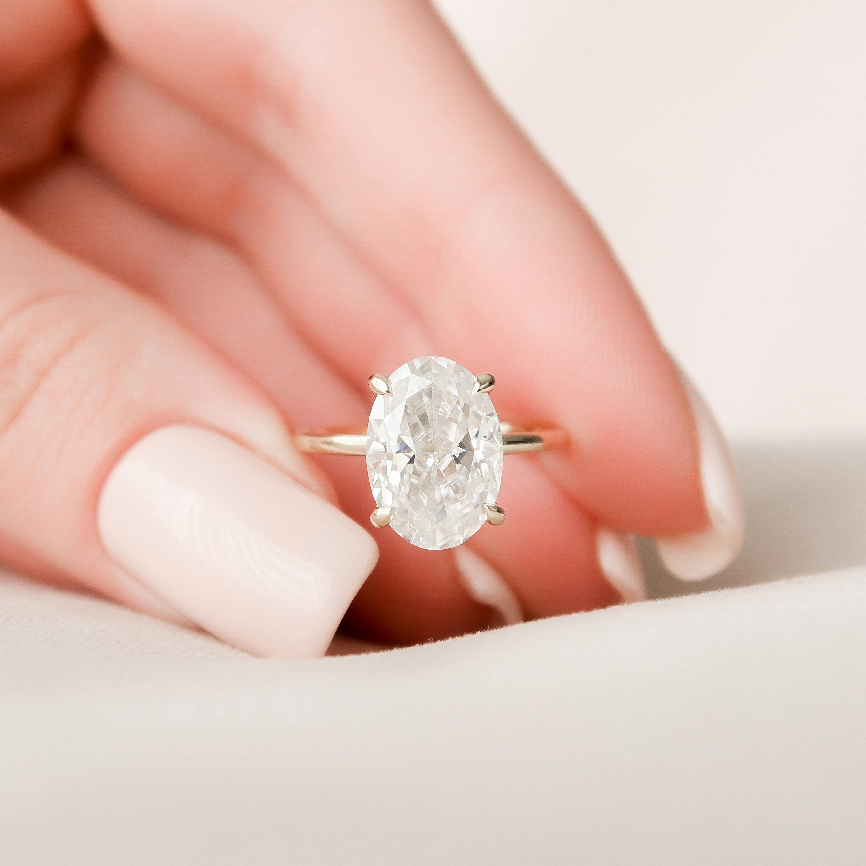 4.05 CT Oval Moissanite Solitaire Hidden Halo Setting Engagement Ring