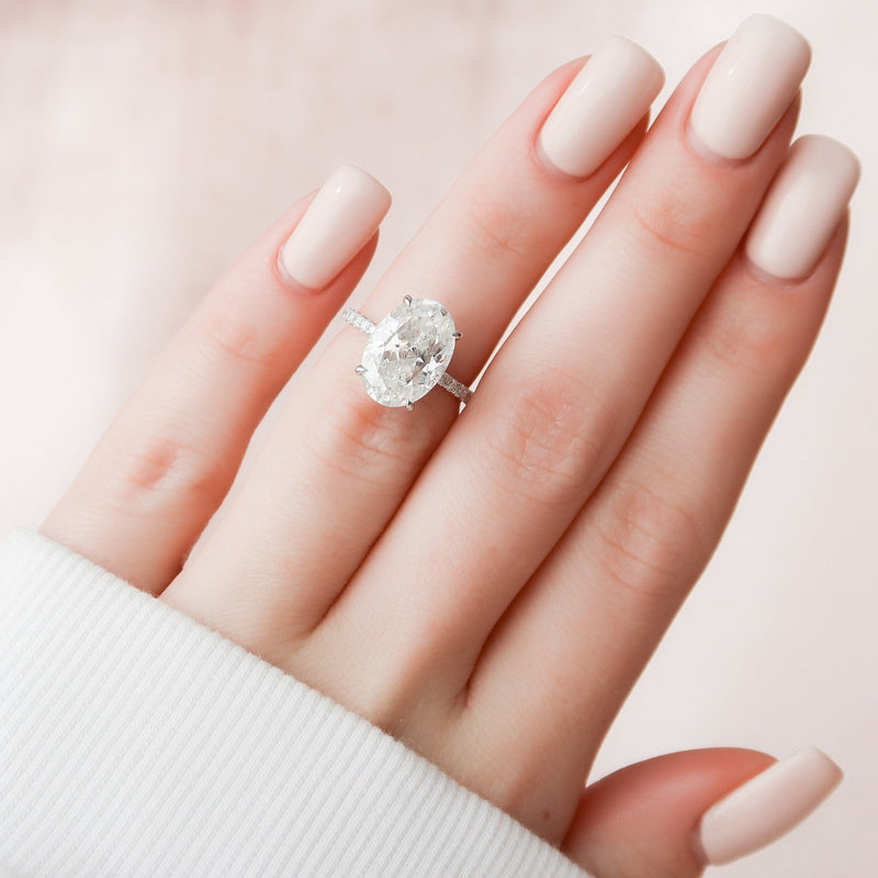 5.0CT Oval Moissanite Hidden Halo Pave Setting Engagement Ring