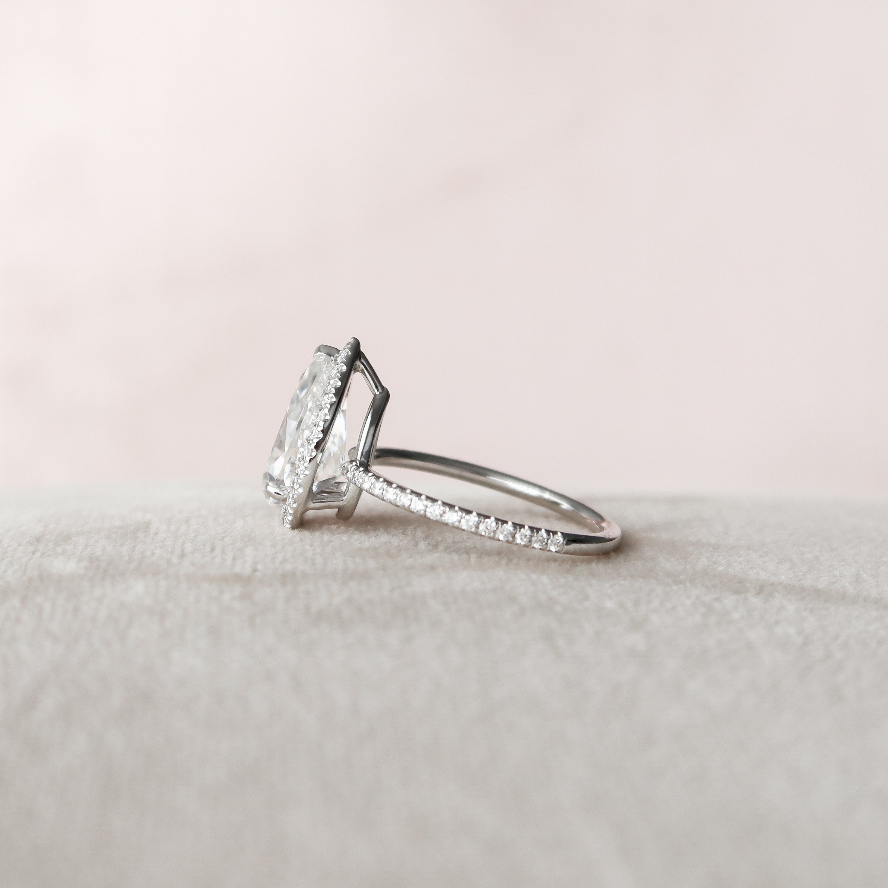 2.50CT Pear Moissanite Halo Pave Setting Diamond Engagement Ring