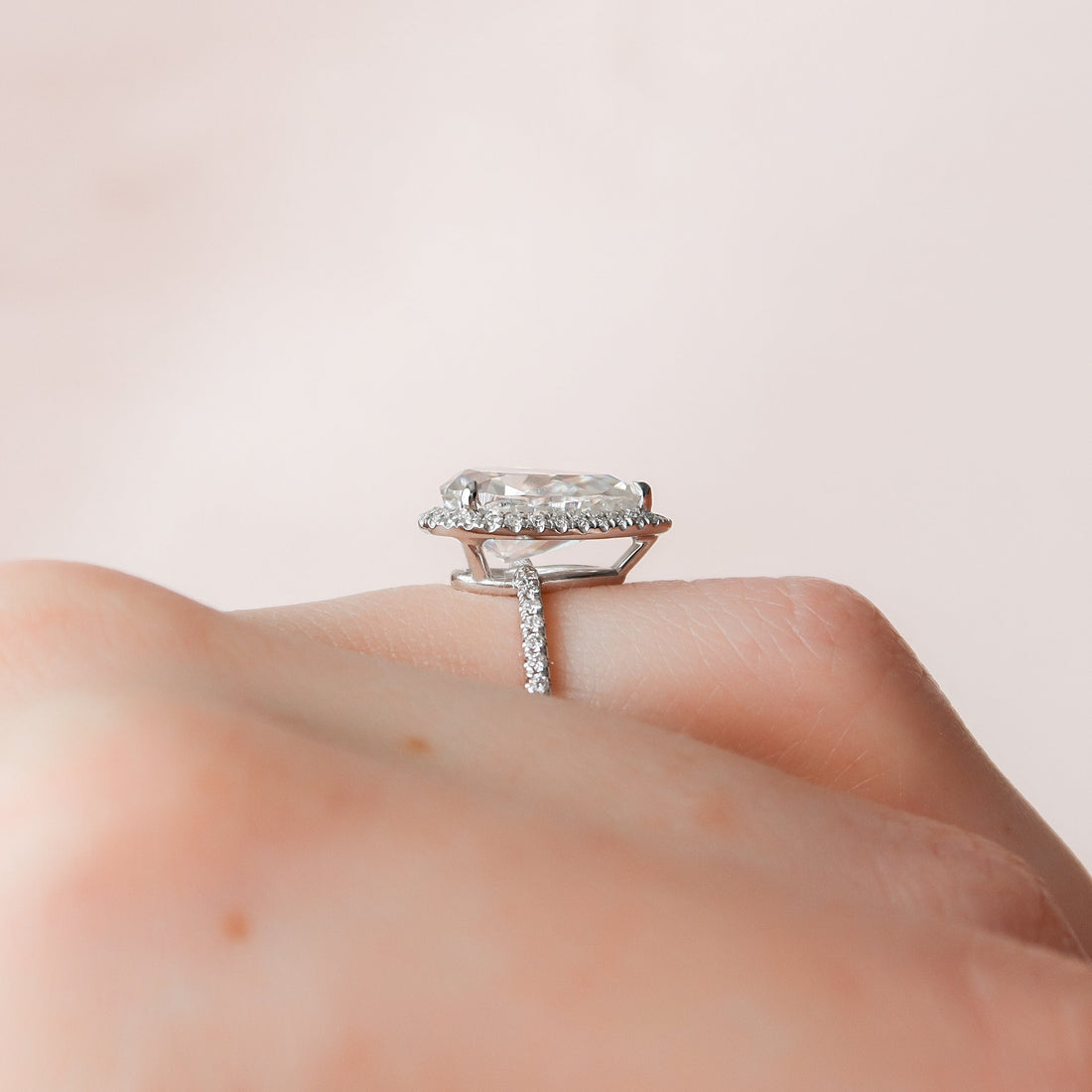 2.50CT Pear Moissanite Halo Pave Setting Diamond Engagement Ring