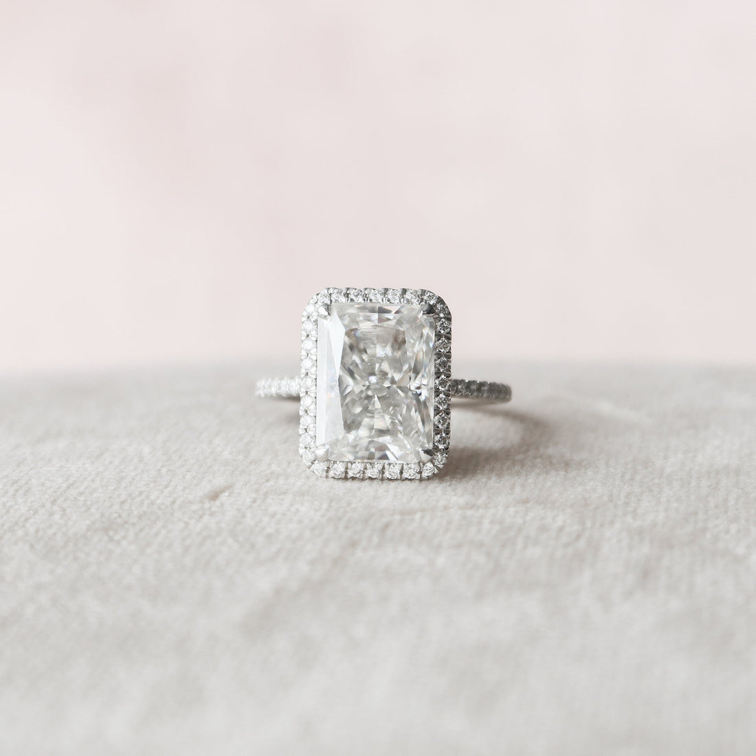 5.0CT Radiant Cut Halo Moissanite Engagement Ring