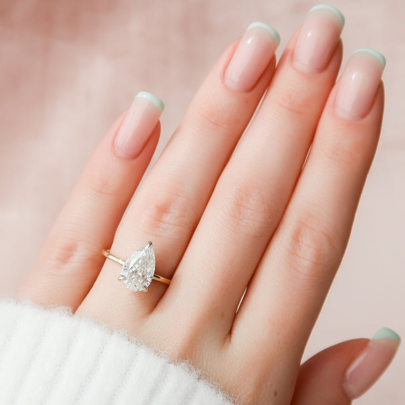 2.50CT Pear Moissanite Solitaire Engagement Ring With Hidden Halo Setting