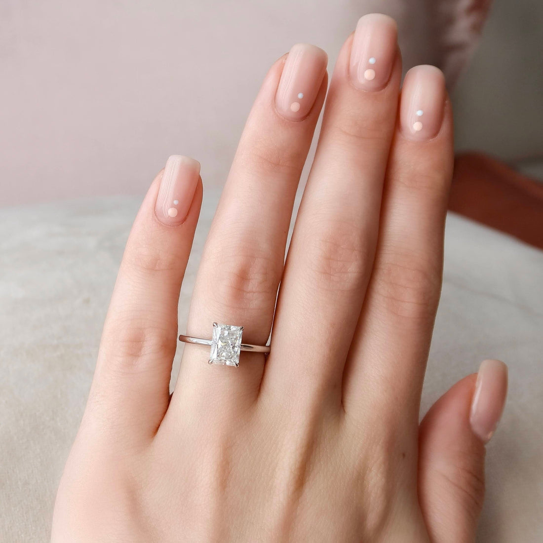 2.0CT Radiant Moissanite Solitaire Engagement Ring With Hidden Halo Setting