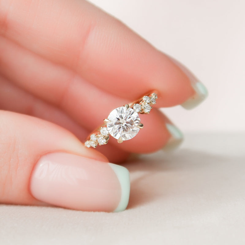 1.0CT Round Cut Moissanite Cluster Style Pave Diamond Engagement Ring