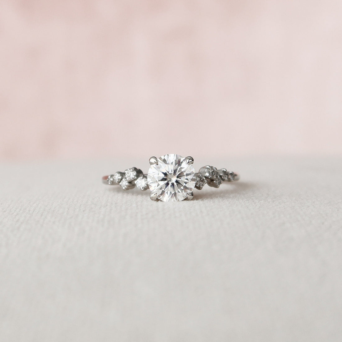 1.0CT Round Cut Moissanite Cluster Style Pave Diamond Engagement Ring