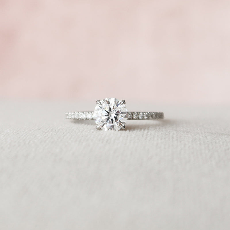 1.0CT Round Cut Pave Style Moissanite Engagement Ring