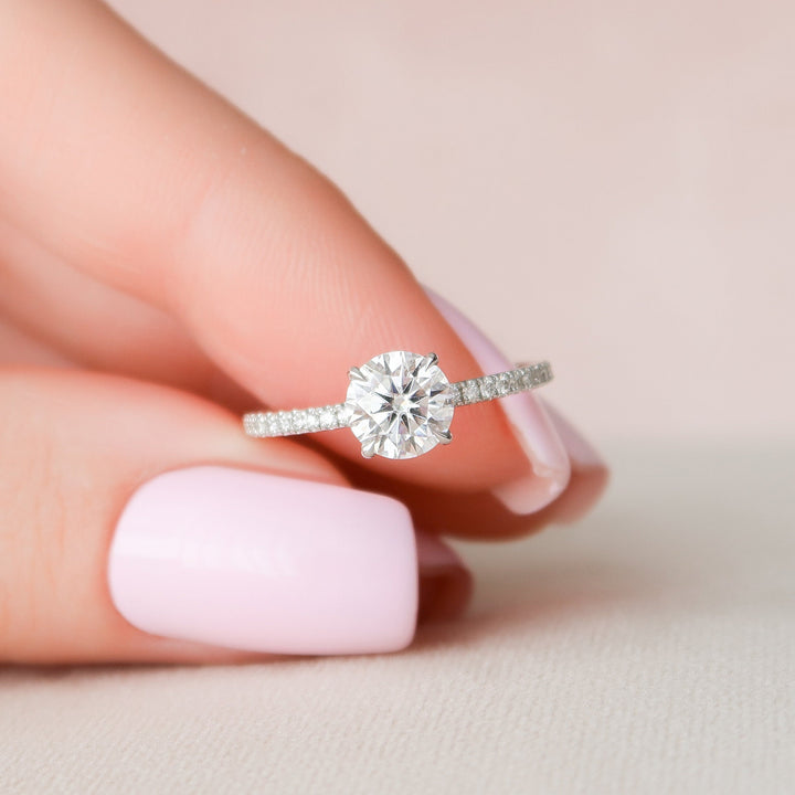 1.0CT Round Cut Pave Style Moissanite Engagement Ring