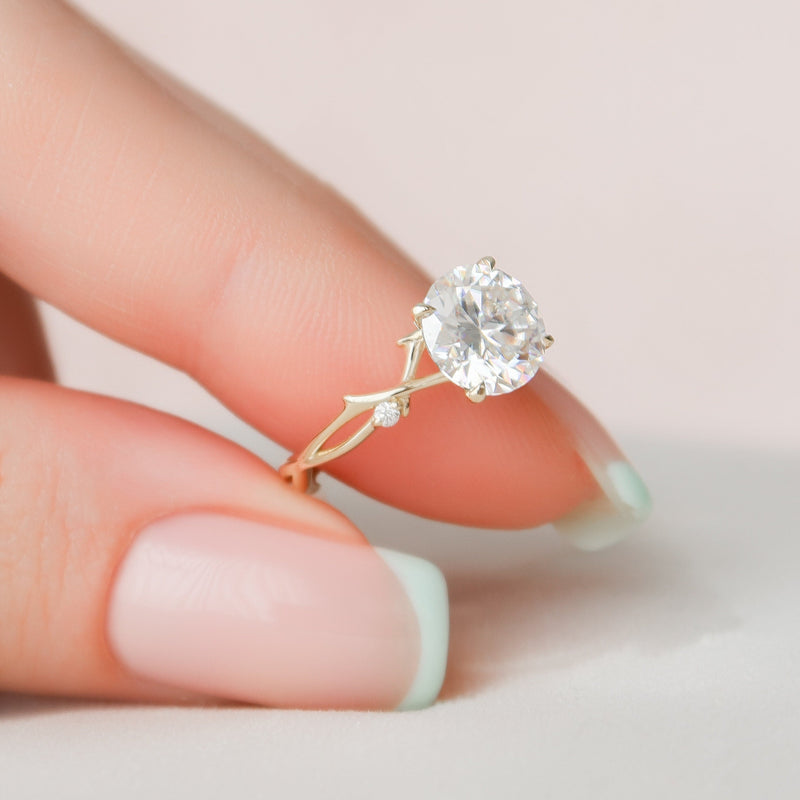 2.03 T Round Cut Moissanite Twig Nature Inspired Diamond Engagement Ring