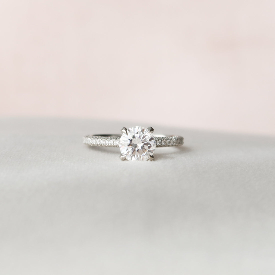 1.50CT Round Cut Moissanite Pave Setting Diamond Engagement Ring