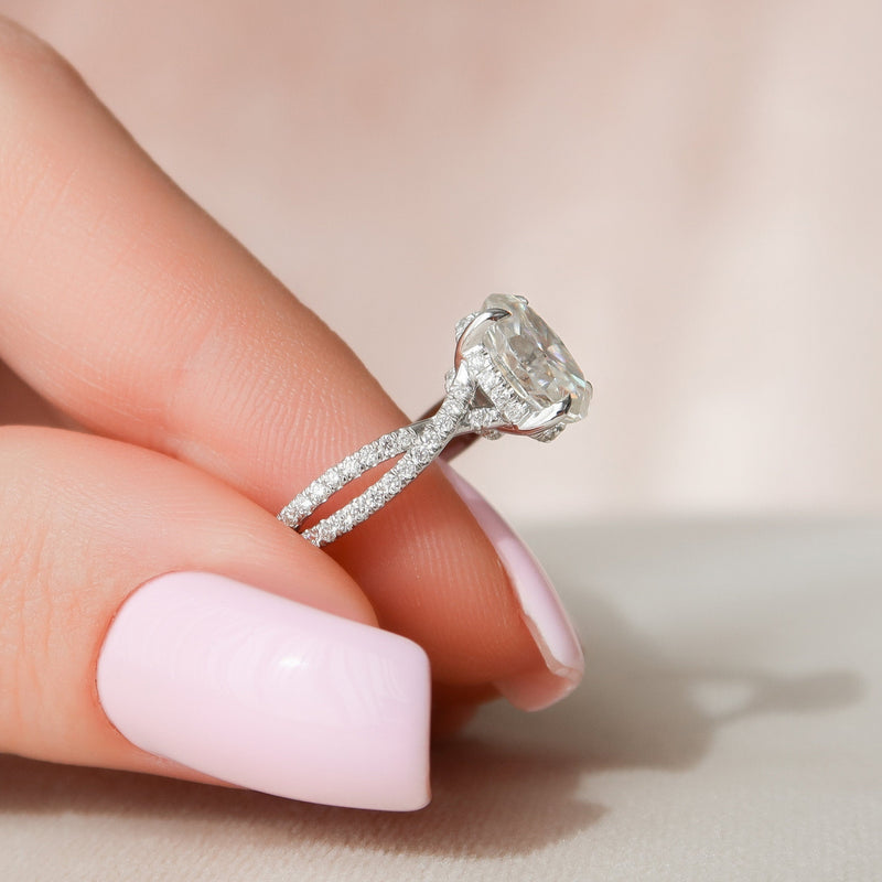 1.50CT Oval Cut Moissanite Criss Cross Pave Setting Engagement Ring