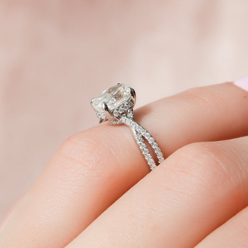 1.50CT Oval Cut Moissanite Criss Cross Pave Setting Engagement Ring