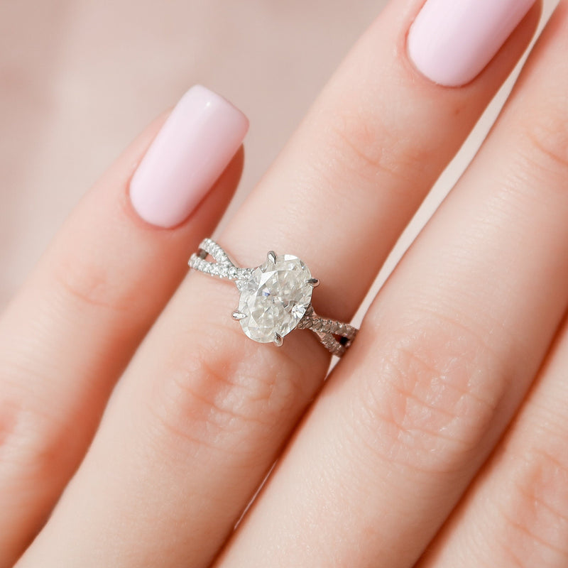 1.50CT Oval Cut Moissanite Criss Cross Pave Setting Engagement Ring