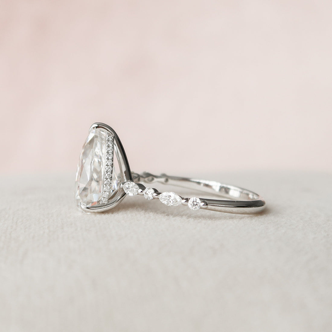 4.0CT Pear Moissanite Hidden Halo Pave Setting Engagement Ring