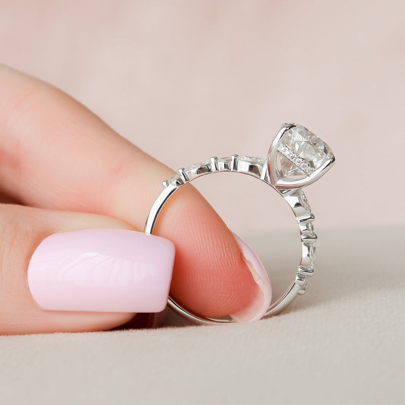 4.0CT Pear Moissanite Hidden Halo Pave Setting Engagement Ring