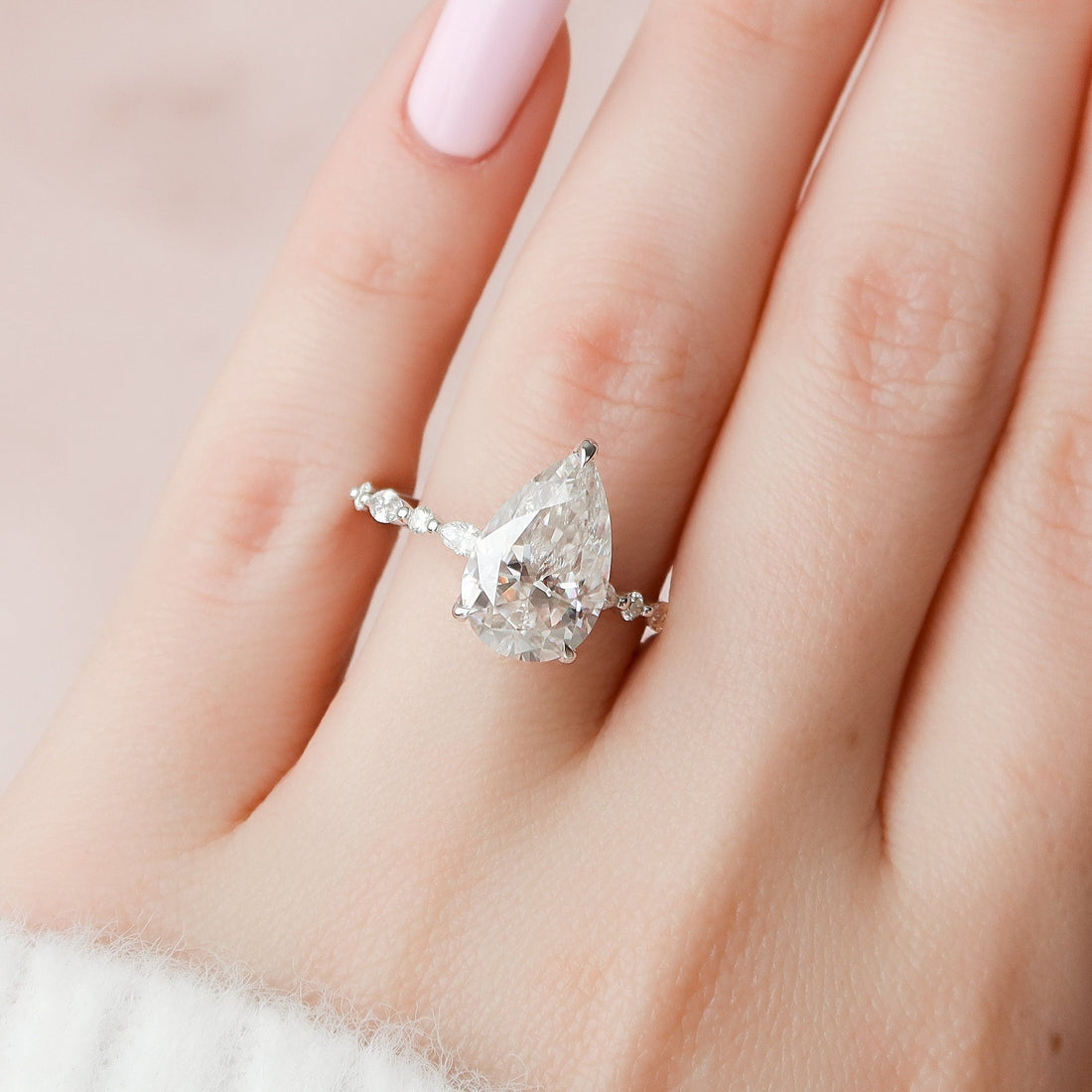 4.0CT Pear Moissanite Hidden Halo Pave Setting Engagement Ring