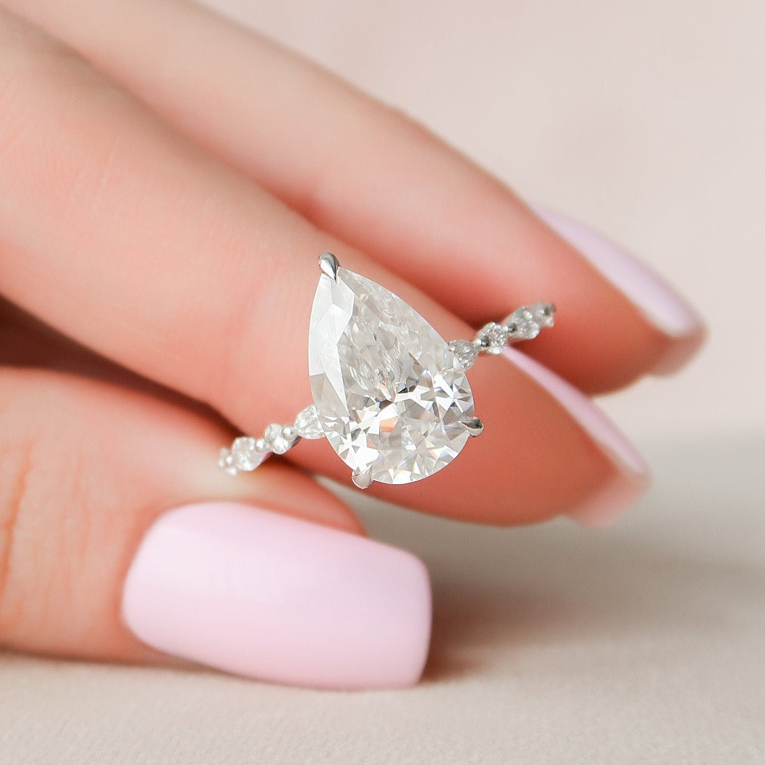 4.0CT Pear Moissanite Hidden Halo Pave Setting Engagement Ring