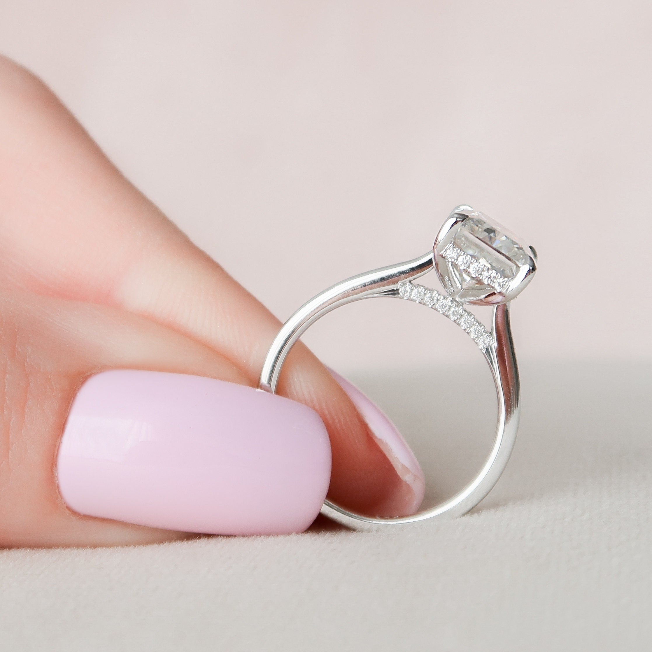 4.12CT Radiant Cut Hidden Halo Moissanite Engagement Ring