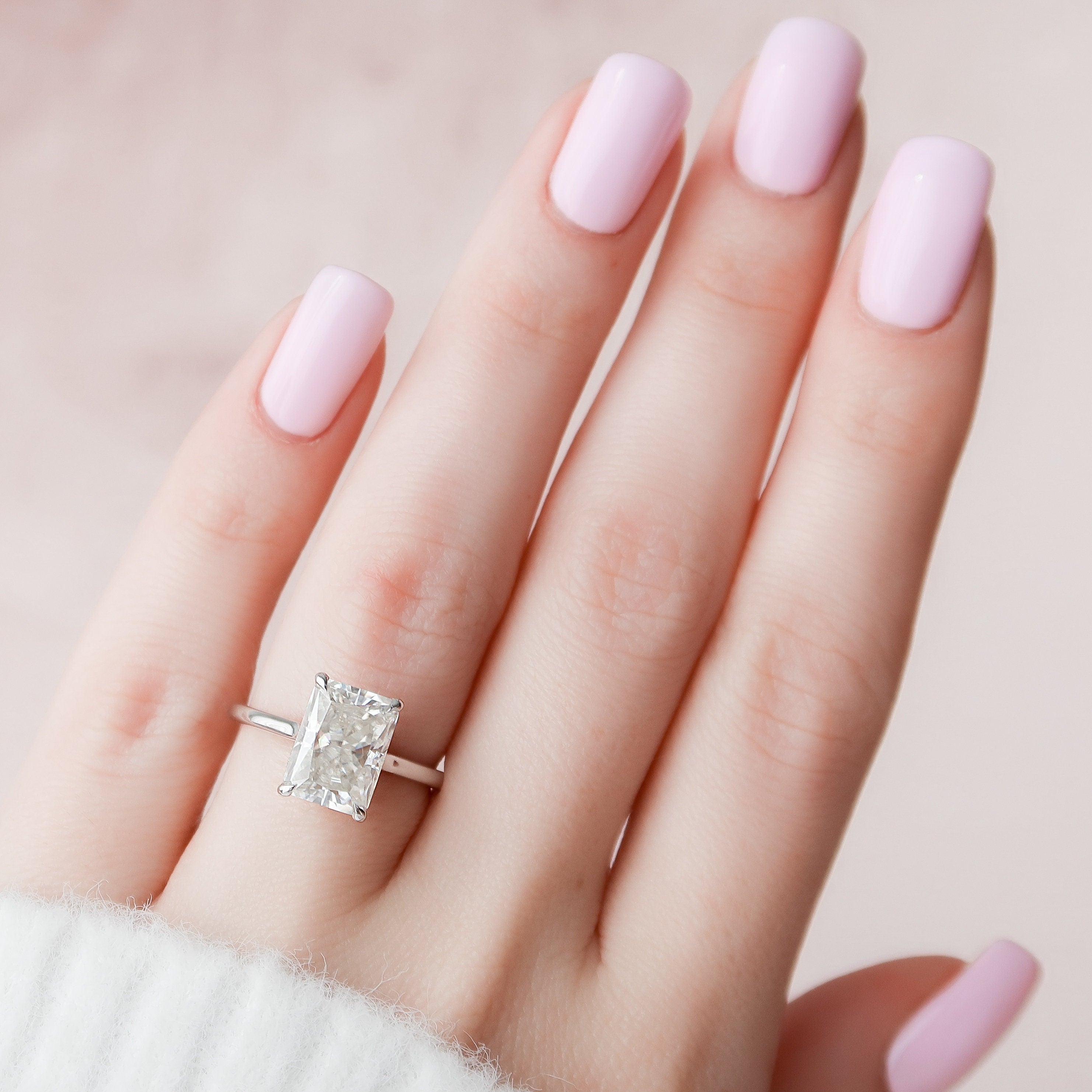 4.12CT Radiant Cut Hidden Halo Moissanite Engagement Ring