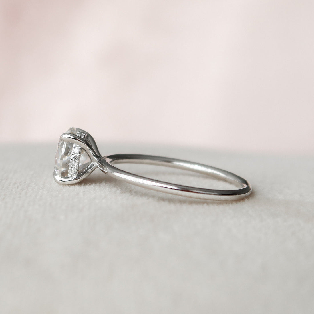 2.12 CT Round Moissanite Solitaire Engagement Ring With Hidden Halo Setting