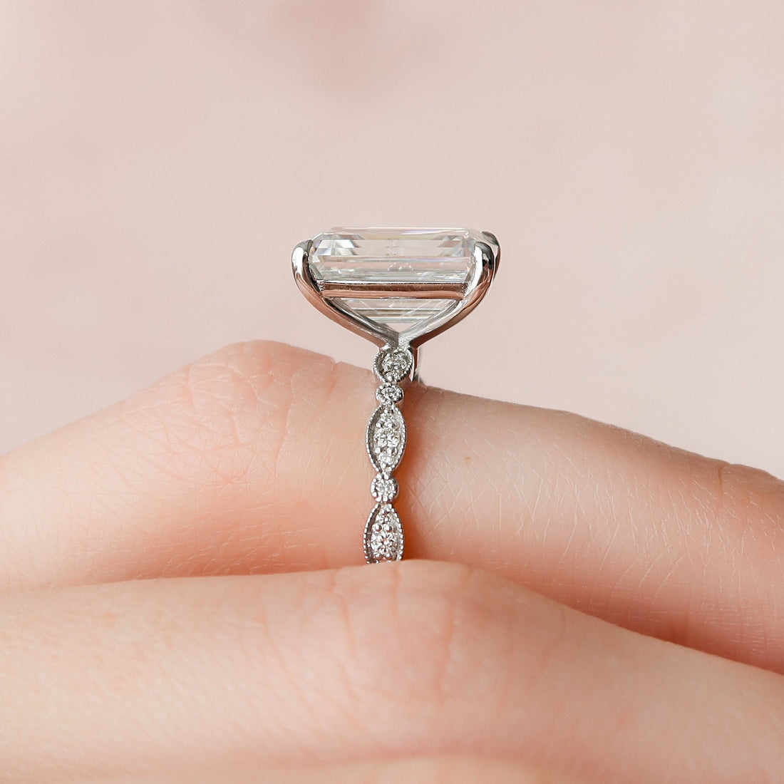 5.19CT Emerald Cut Moissanite Solitaire Art Deco Engagement Ring