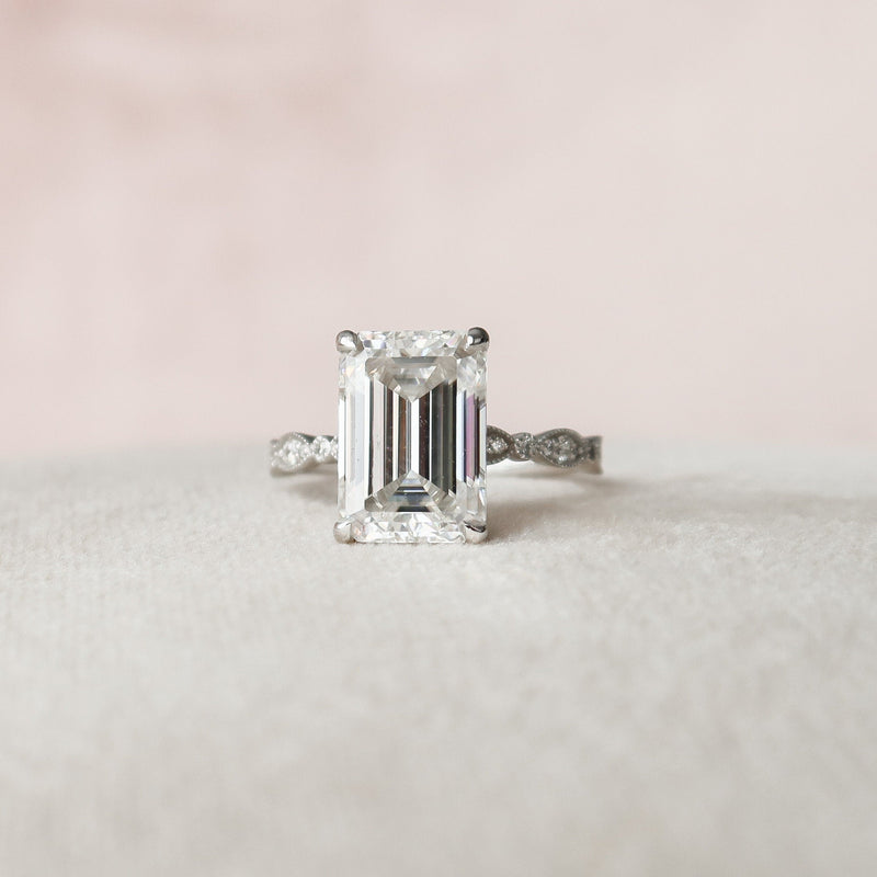 5.19CT Emerald Cut Moissanite Solitaire Art Deco Engagement Ring