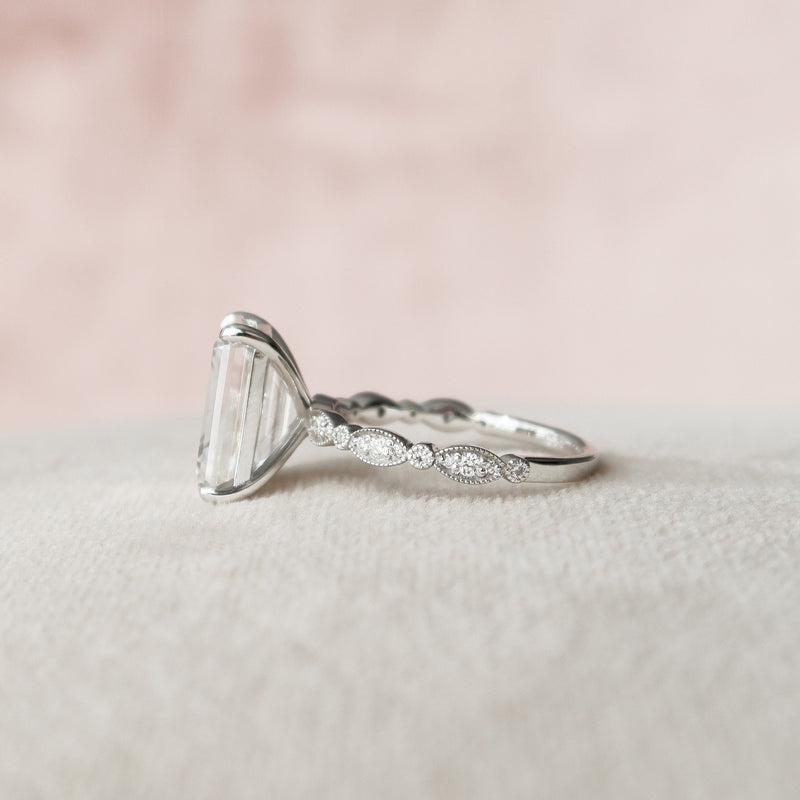 5.19CT Emerald Cut Moissanite Solitaire Art Deco Engagement Ring