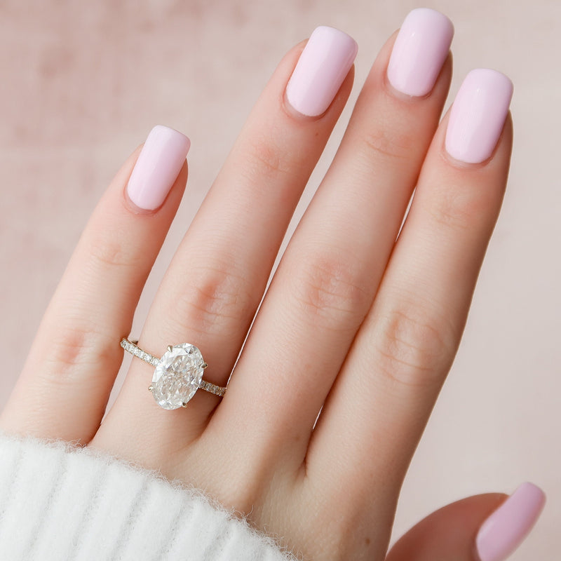 3.50CT Oval Moissanite Hidden Halo Pave Setting Engagement Ring