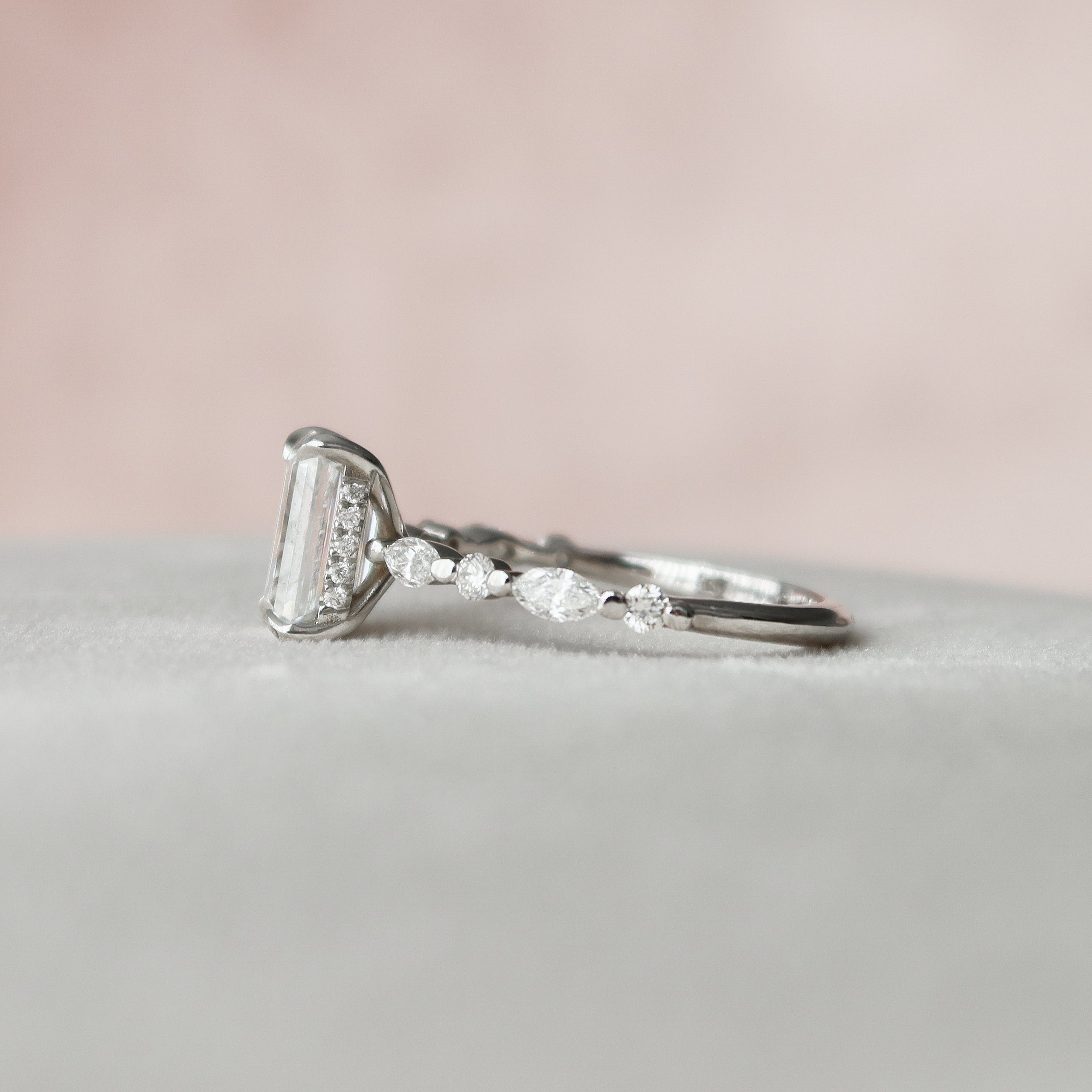 2.35 CT Emerald Moissanite Hidden Halo Pave Setting Diamond Engagement Ring