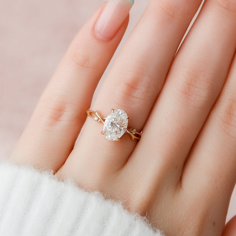 2.0CT Oval Cut Moissanite Twig Style Diamond Engagement Ring