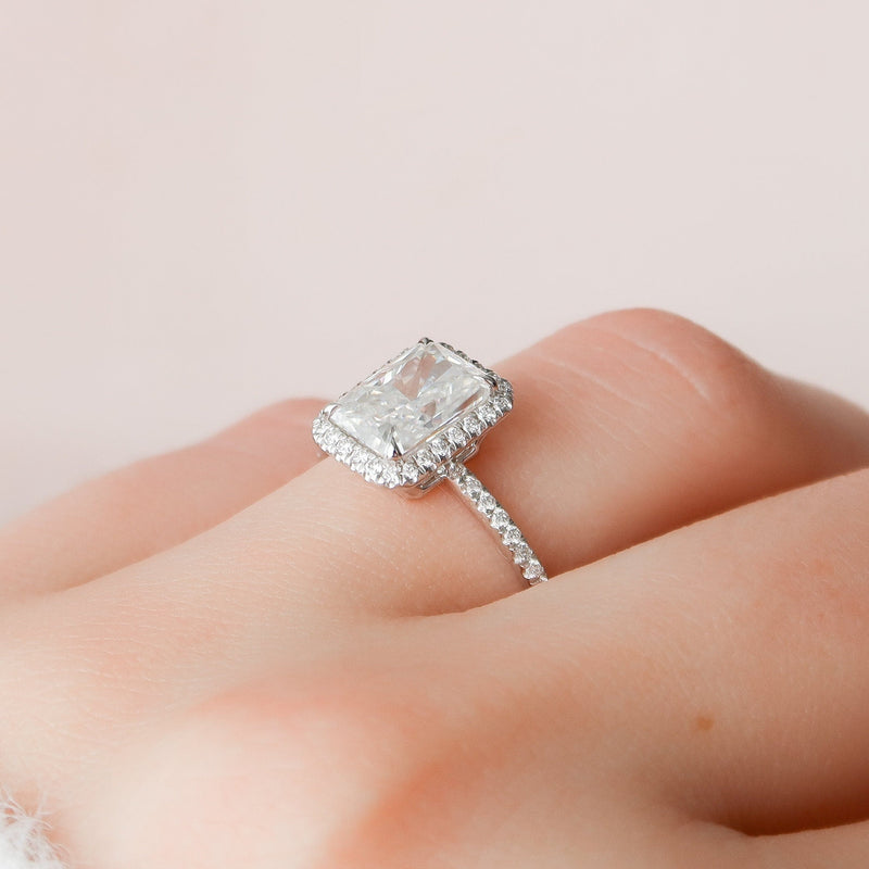 5.0CT Radiant Cut Halo Moissanite Engagement Ring