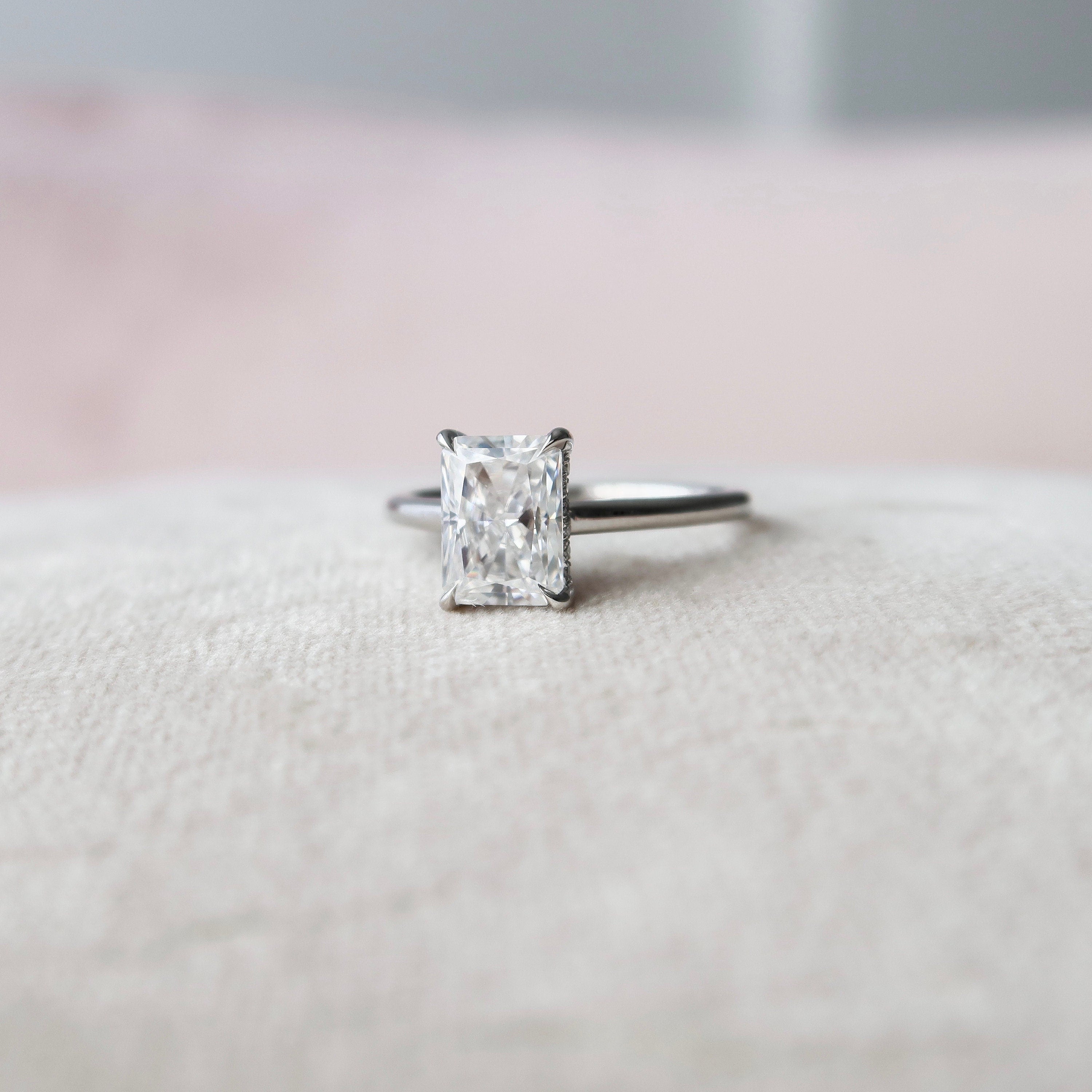 3.35 CT Radiant Moissanite Solitaire Hidden Halo Setting Diamond Engagement Ring