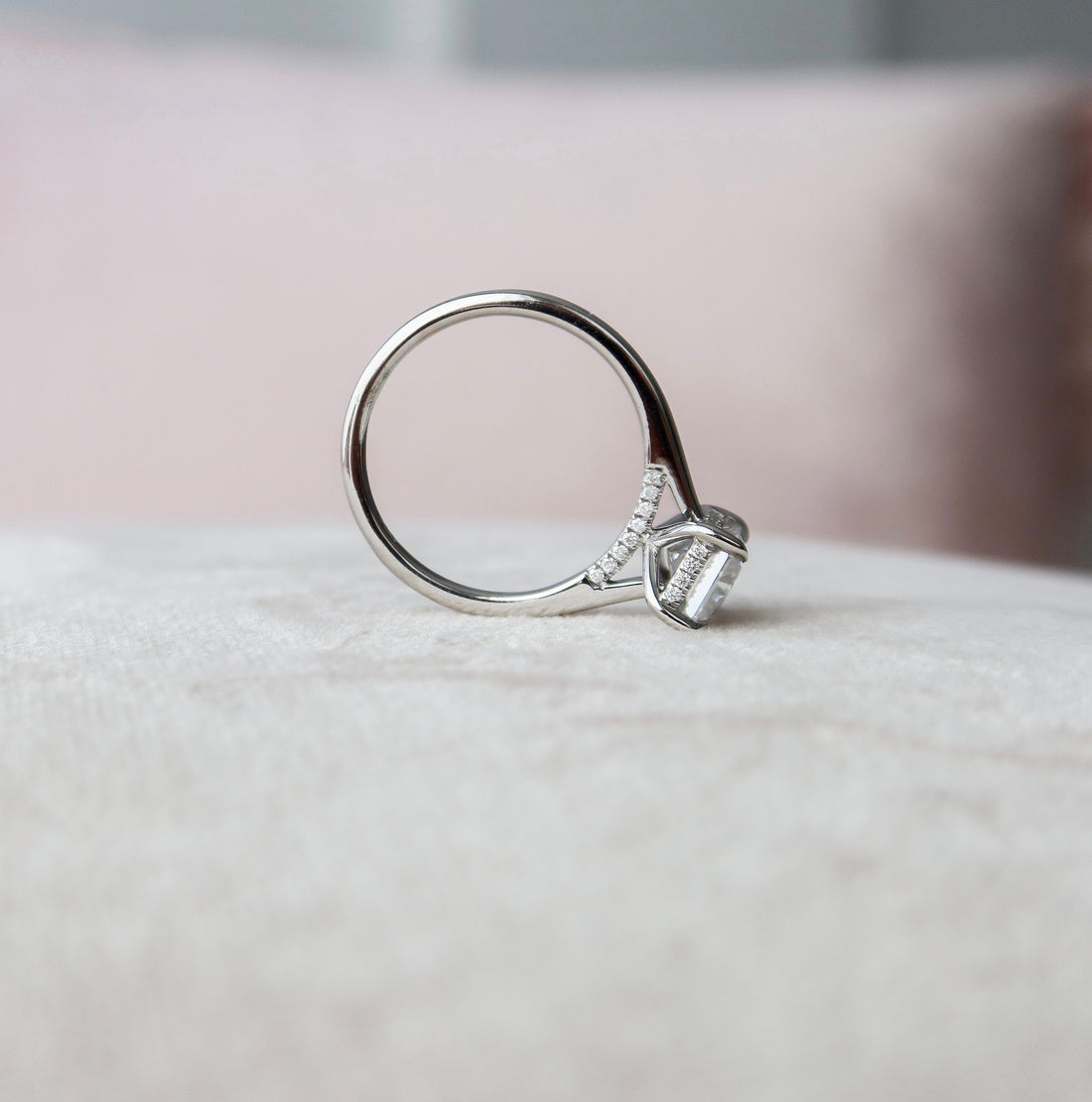 2.0CT Radiant Moissanite Solitaire Engagement Ring With Hidden Halo Setting