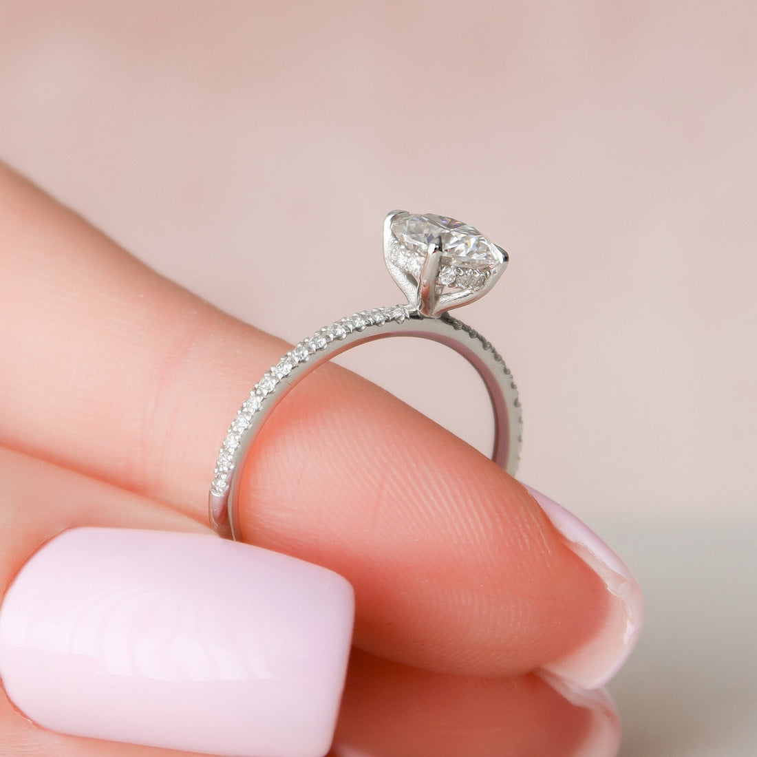 1.0CT Round Cut Pave Style Moissanite Engagement Ring