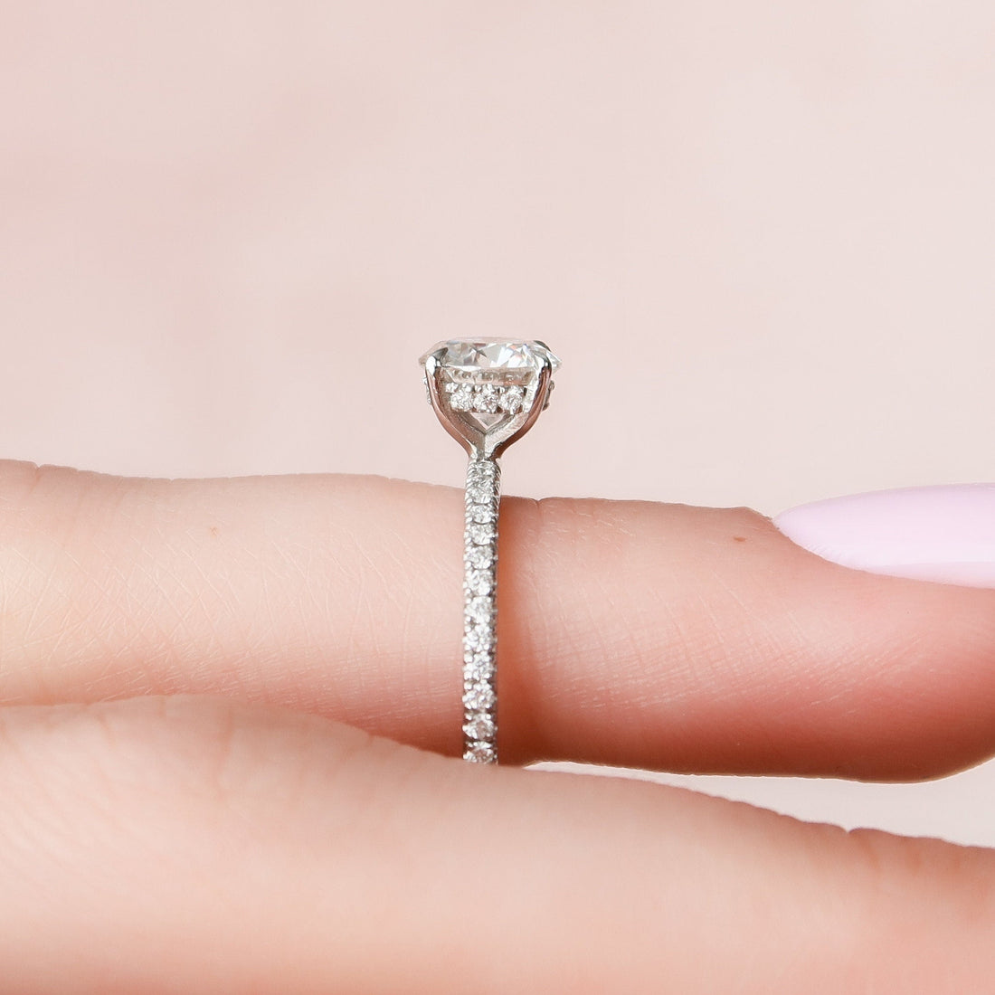 1.0CT Round Cut Pave Style Moissanite Engagement Ring